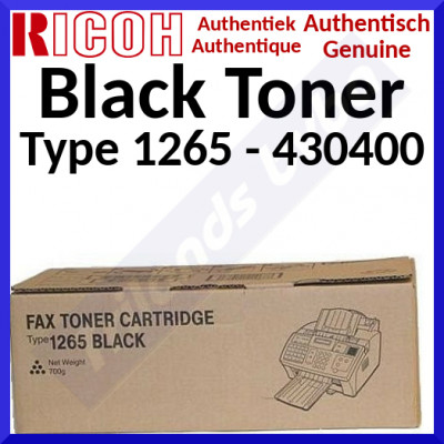Ricoh Type 1265 Black Original Toner Cartridge 430400 (4300 Pages) for Ricoh LaserFax 1120L, 1160L, Infotec IF-2030, IF-2035, Lanier LF-115M, LF-1210MFD, LF-1240, LF-1260MFD, LF-1290 MFD, Nashuatec F-101, F102