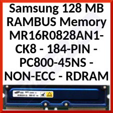 Samsung (MR16R0828AN1-CK8) 128 MB RAMBUS Memory (Bundle of 2 Pieces) - 184-PIN - PC800-45NS - NON-ECC - RDRAM - In Perfect Condition - Refurbished