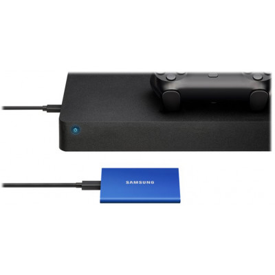 Samsung T7 MU-PC1T0H - SSD - encrypted - 1 TB - external (portable) - USB 3.2 Gen 2 (USB-C connector) - 256-bit AES - indigo blue