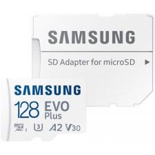 Samsung EVO Plus MB-MC128KA - Flash memory card (microSDXC to SD adapter included) - 128 GB - A2 / Video Class V30 / UHS-I U3 / Class10 - microSDXC UHS-I - white