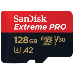 SanDisk Extreme Pro - Flash memory card (microSDXC to SD adapter included) - 128 GB - A2 / Video Class V30 / UHS-I U3 / Class10 - microSDXC UHS-I