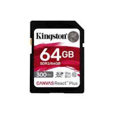 Kingston Canvas React Plus - Flash memory card - 64 GB - Video Class V90 / UHS-II U3 / Class10 - SDXC UHS-II