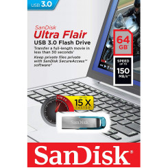 SanDisk Ultra Flair - USB flash drive - 64 GB - USB 3.0 - blue