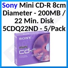 Sony Mini CD-R 8cm Diameter - 200MB / 22 Min. Disk 5CDQ22ND - 5/Pack