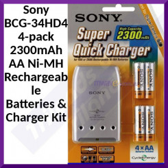 Sony BCG-34HD4 4-pack 2300mAh AA Ni-MH Rechargeable Batteries & Charger Kit