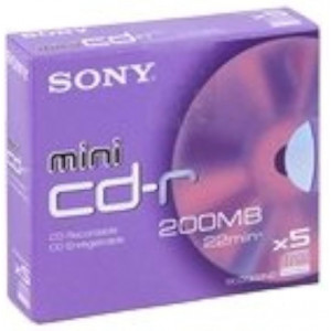 Sony Mini CD-R 8cm Diameter - 200MB / 22 Min. Disk 5CDQ22ND - 5/Pack