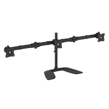 StarTech.com Triple-Monitor Desktop Stand - Articulating - Stand (end caps, pole, base plate, crossbar, washers, screws, collar, 2 monitor arms, VESA mount bracket, 2 thumbscrews) for 3 monitors (adjustable arm) - plastic, aluminium, steel - black - scree