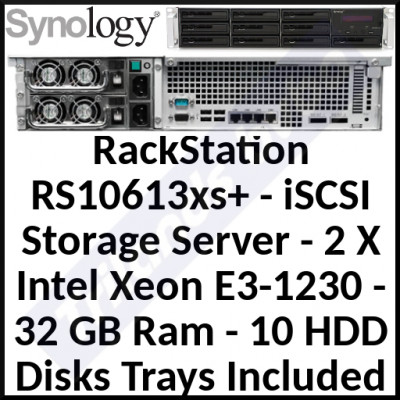 Synology RackStation RS10613xs+ - iSCSI Storage Server - 2 X Intel Xeon E3-1230 - 32 GB Ram - NO HDD - 3.5 Inches X 10 Caddys FREE