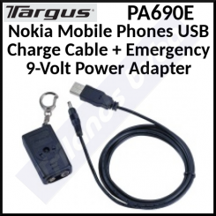Targus USB Charge Cable + Emergency 9-Volt Power Adapter PA690E for Nokia Mobile Phones 3200, 3300, 8200, 8800