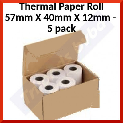 Thermal Paper Roll 57mm X 40mm X 12mm (for Bancontact Machines) - Standard Quality - Lenght ca. 19 Meters - 5 Pieces Pack