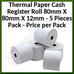 Thermal Paper Cash Register Roll 80mm X 80mm X 12mm - Price per Pack of 5