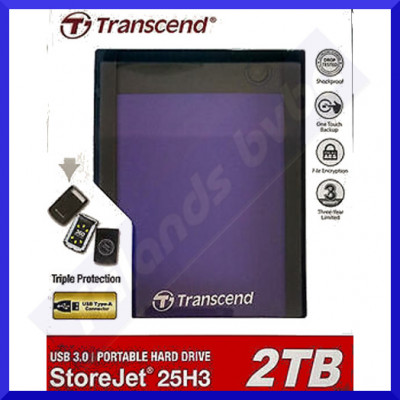 Transcend 2 TB Ruggedized 2.5 Inch StoreJet 25H3P External USB 3.2 Hard drive TS2TSJ25H3P - external ( portable ) - 2.5" - USB 3.2 - brilliant