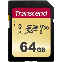 Transcend 500S - Flash memory card - 64 GB - Video Class V30 / UHS-I U3 / Class10 - SDXC UHS-I