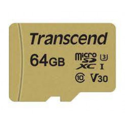 Transcend 500S - Flash memory card (microSDXC to SD adapter included) - 64 GB - Video Class V30 / UHS-I U3 / Class10 - microSDXC