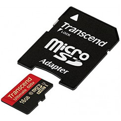 Transcend 16GB Flash Micro SDHC UHS-1 600X Class 10 + 1 adapter - Write up to 46MB/s (600X) Read up to 87MB/s - TS16GUSDHC10U1