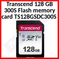 Transcend (TS128GSDC300S) 128 GB 300S Flash memory card - 128 GB - Video Class V30 / UHS-I U3 / Class10 - SDXC UHS-I
