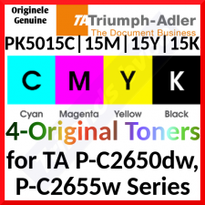 Triumph-Adler PK5015 CMYK CYAN + MAGENTA + YELLOW + BLACK ORIGINAL Toner Cartridges - (3 X 3.000 Pages + 1 X 4.000 Pages)