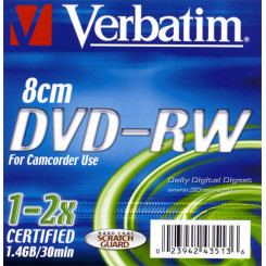 Verbatim (43513) Mini DVD-RW - 1.4 GB / 30 Mins. 8cm for Camcorders Speed 1X-2X Scratch Resistant 