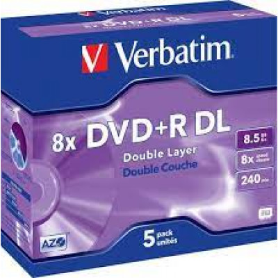 Verbatim DVD+R Double Layer Matt Silver 8x (43541) - Capacity: 8.5GB Speed: 8x Pack Style: 5 Pack Branded Jewel Case Disc Surface: Matt Silver