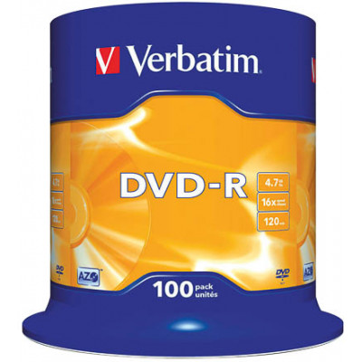 VERBATIM DVD-R 4.7GB 16x (100) CB 43549 cake box matt silver