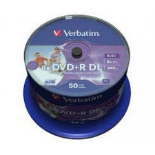 Verbatim DVD+R Double Layer Wide Inkjet Printable 8x (43703) - Capacity: 8.5GB Speed: 8x Pack Style: 50 Pack Spindle Disc Surface: Wide Inkjet Printable Print area: 21 - 118mm