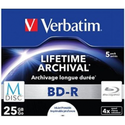 Verbatim M-Disc 25 GB 4X BD-R - 5 Pack Jewel Case - ink jet printable surface (43823)