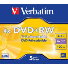 Verbatim DVD+RW Matt Silver (43229) - Capacity: 4.7GB Speed: 4x Pack Style: 5 Pack Jewel Case Disc Surface: Matt Silver