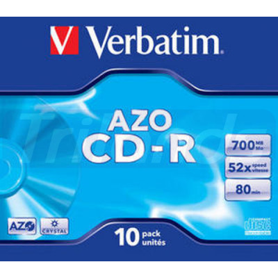 Verbatim CD-R AZO Crystal (43327) - Capacity: 700MB Speed: 52x Pack Style: 10 Pack Jewel Case Disc Surface: Crystal