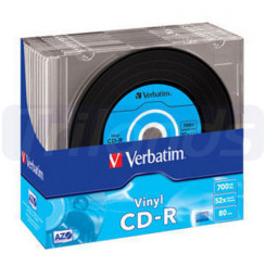 Verbatim CD-R AZO Data Vinyl (43426) - Capacity: 700MB Speed: 52x Pack Style: 10 Pack Slim Case Disc Surface: Data Vinyl