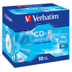 Verbatim CD-R High Capacity (43428) - Capacity: 800MB Speed: 40x Pack Style: 10 Pack Jewel Case Disc Surface: Extra Protection