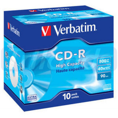 Verbatim CD-R High Capacity (43428) - Capacity: 800MB Speed: 40x Pack Style: 10 Pack Jewel Case Disc Surface: Extra Protection