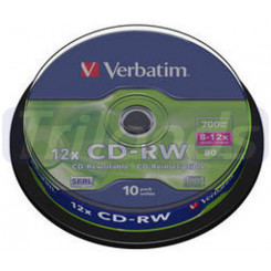Verbatim CD-RW 12x (43480) - Capacity: 700MB Speed: 12x Pack Style: 10 Pack Spindle Disc Surface: Scratch Resistant
