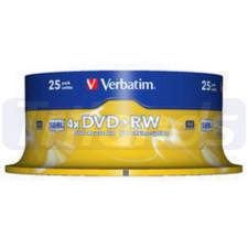 Verbatim DVD+RW Matt Silver (43489) - Capacity: 4.7GB Speed: 4x Pack Style: 25 Pack Spindle Disc Surface: Matt Silver