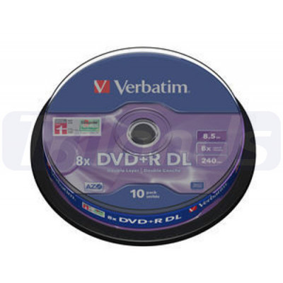 Verbatim DVD+R Double Layer Matt Silver 8x (43666) - Capacity: 8.5GB Speed: 8x Pack Style: 10 Pack Spindle Disc Surface: Matt Silver