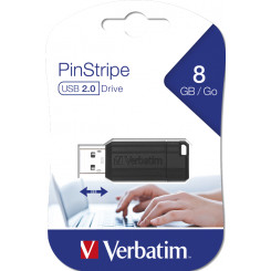 VERBATIM PINSTRIPE USB STICK 8GB 49062 8MB/s USB 2.0 black