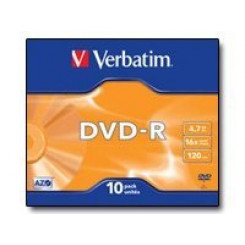 Verbatim (43655) DVD-R Advanced Azo+ 16X Matt Silver Surface 4,7 Go Slim Case de 10