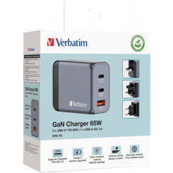 VERBATIM GNC-65 GAN CHARGER 65W 32201 2x USB-C / 1x USB-A