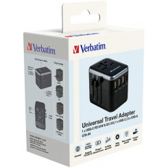 VERBATIM Universal Travel Adapter UTA-04 Plug with USB-C PD & QC, USB-C & 3 USB-A ports