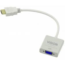 VISION Professional installation-grade HDMI to VGA adaptor - maximum resolution 1920 x 1080 - does not convert VGA to HDMI - HDMI (M) to VGA (F) - outer diameter 5.5 mm - 32 AWG - overall length 230 mm - white