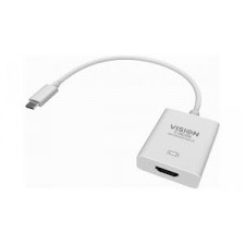 VISION Professional installation-grade USB-C to HDMI adapter - plugs into USB-C and has full-sized USB socket - maximum resolution 4K 30 Hz - USB-C 3.1 (M) to HDMI (F) - driver built into adaptor - white