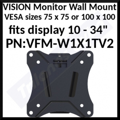 VISION (VFM-W1X1TV2) Monitor Tilting Wall Mount - fits display 10 - 34" with VESA sizes 75 x 75 or 100 x 100 - tilt -3 to 12 degrees - thumbscrews used to fix display for fast assembly - landscape or portrait - SWL 25 kg / 55 lb - black