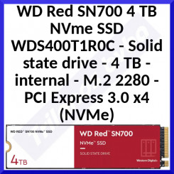 WD Red SN700 4 TB NVme SSD WDS400T1R0C - Solid state drive - 4 TB - internal - M.2 2280 - PCI Express 3.0 x4 (NVMe)