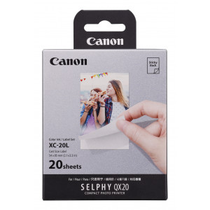 Canon SELPHY XC-20L Color (cyan, magenta, yellow) original print ribbon cassette and paper kit for Canon SELPHY QX20