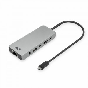 ACT USB-C 4K / 8K 30Hz docking station for 1 HDMI monitor, 2.5 Gigabit ethernet, USB-C 10Gbps, USB-A 10Gbps, 3.5mm audio, PD pass-through