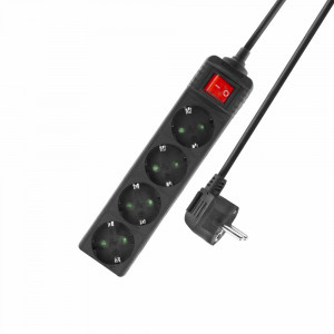 ACT Power strip with illuminated switch, 4 sockets, 2 m, black
