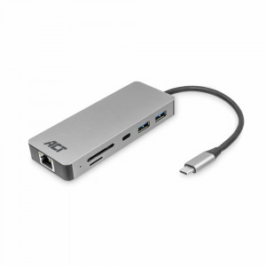 ACT USB-C 4K docking station for 1 HDMI monitor, Ethernet, USB-C, USB-A, card reader and PD pass-through