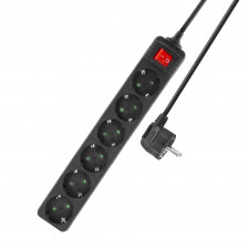 ACT Power strip with illuminated switch, 6 sockets, 3 m, black