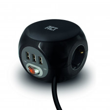 ACT Power socket cube (PDU) with 3 sockets, USB-A ports, 1.5m