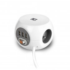 ACT Power socket cube (PDU) with 3 sockets, USB-A ports, 1.5m (Belgium)