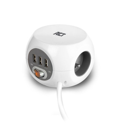 ACT Power socket cube (PDU) with 3 sockets, USB-A ports, 1.5m (Belgium)
